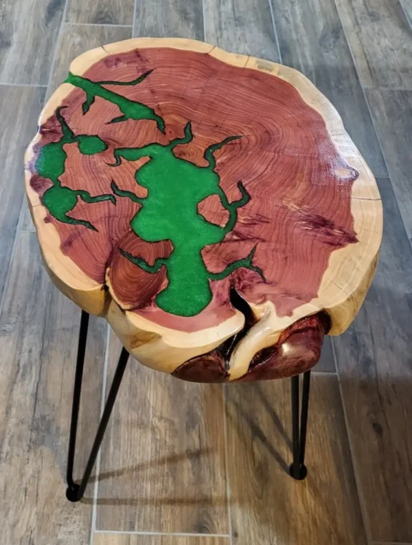 Cedar Side Table with Green Epoxy