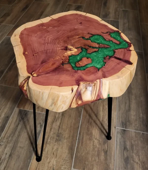 Cedar Side Table with Green Epoxy Detail