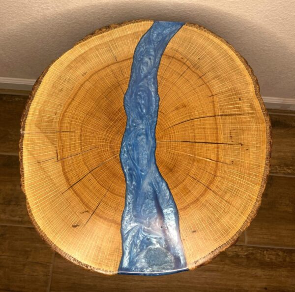 Oak Side Table with Blue Epoxy River - Image 3