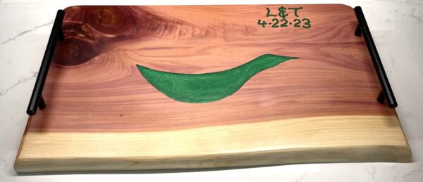 Chic Cedar Serving Tray with Green Dove Inlay