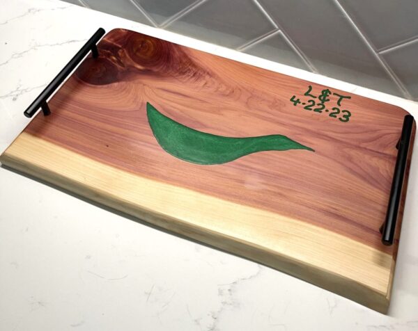 Chic Cedar Serving Tray with Green Dove Inlay - Image 2