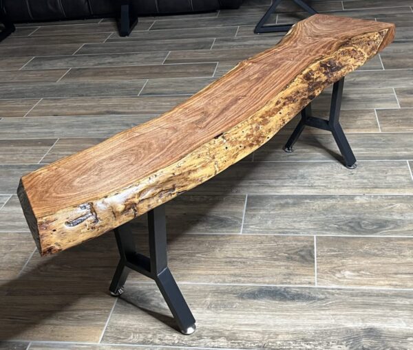 Mesquite Live Edge Bench with Wrought Iron Legs