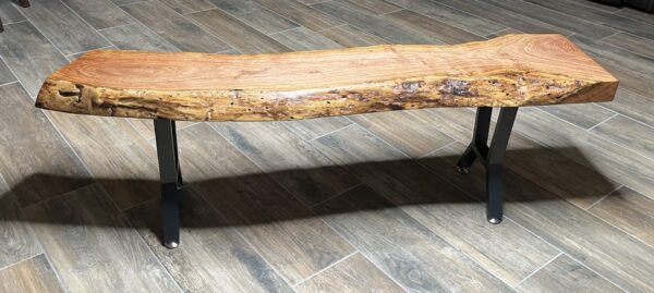 Mesquite Live Edge Bench with Wrought Iron Legs - Image 2