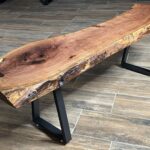 Artisanal Mesquite Bench with Wrought Iron Legs