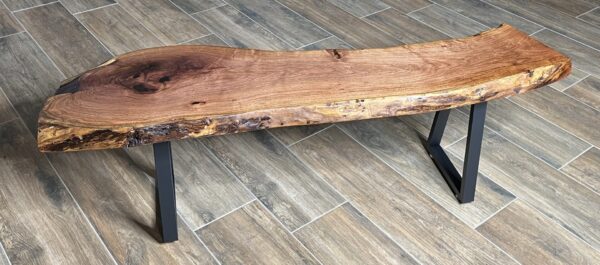 Artisanal Mesquite Bench with Wrought Iron Legs - Image 2