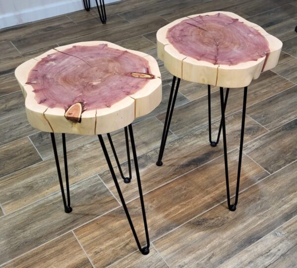 Set of Two Cedar Live Edge Side Tables