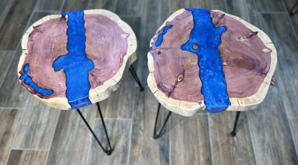 Dual Cedar Side Tables with Blue Epoxy - Image 2