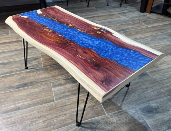 Cedar Coffee Table with Blue Epoxy River