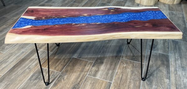 Cedar Coffee Table with Blue Epoxy River - Image 2