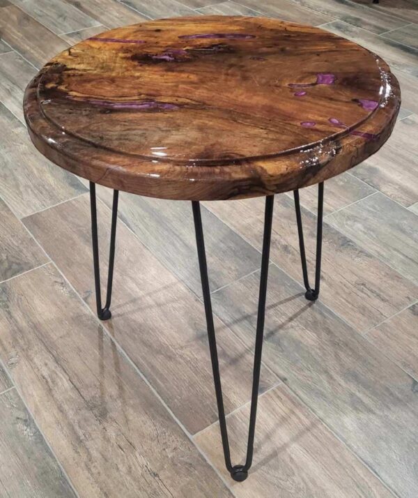 Mesquite Side Table with Purple Epoxy