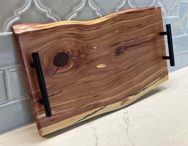 Cedar Charcuterie Board with Green Epoxy Accents - Image 2